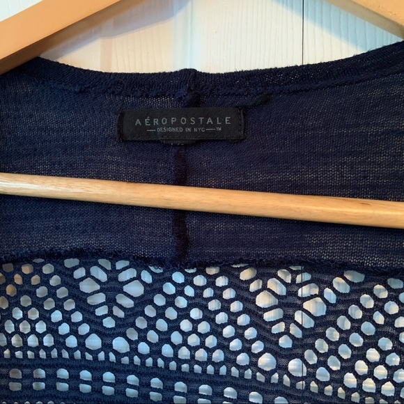 Aeropostale Size large Women’s Black Knit Open Front Cardigan Navy - Picture 2 of 8